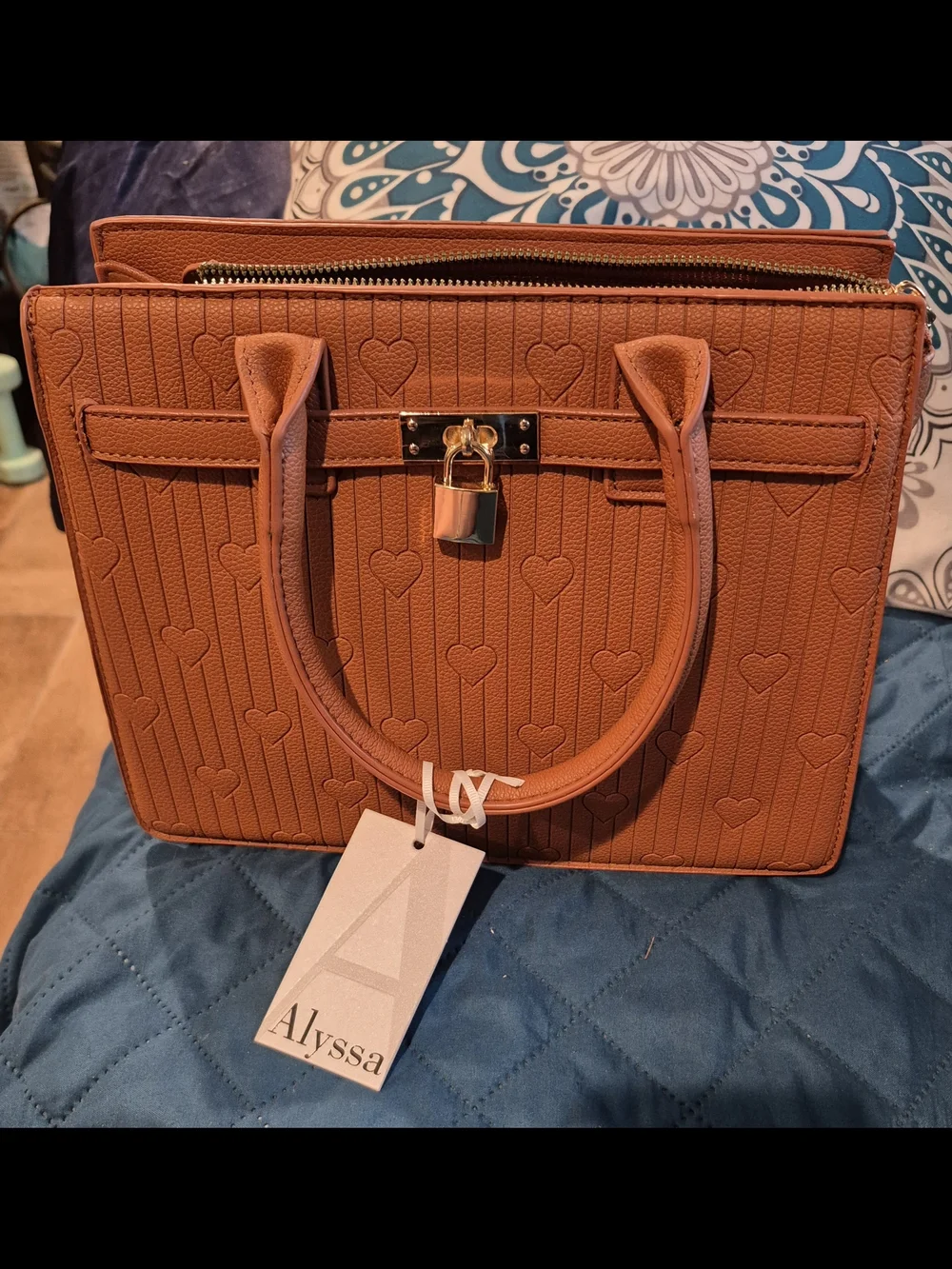 Alyssa Tan Heart-Embossed Structured Satchel - Picture 1 of 9